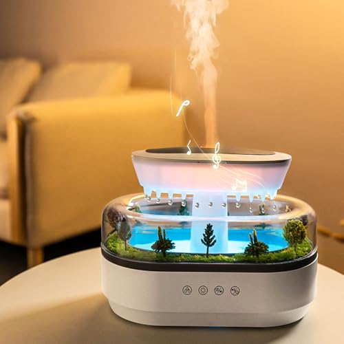 KUWUNG Aroma Diffuser Luftbefeuchter, 250ml Diffuser ätherische öle mit 7 Farben Nachtlicht und Musik,Landschaft Regentropfen Vernebler Luftbefeuchter,Aroma Diffuser für ätherische öle, Raumbefeuchter von KUWUNG