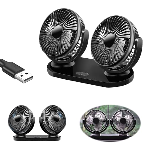 KUWUNG Doppelkopf Ventilator Auto USB, 360° Drehbar USB Auto Ventilator mit 3 Geschwindigkeiten, Doppellüfter Geeignet mit USB Schnittstelle für Auto, WohnmobilHeim, Büro, Camping KUWUNG Doppelkopf Ventilator Auto USB, 360° Drehbar USB Auto Ventilator mit 3 Geschwindigkeiten, Doppellüfter Geeignet mit USB Schnittstelle für Auto, WohnmobilHeim, Büro, Camping von KUWUNG