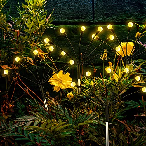KUWUNG Glühwürmchen Leuchte, 4 Stück 24 Köpfe Glühwürmchen Gartenlichter, IP65 Wasserdicht Firefly Solarlampen für Außen Garten, Solar Firefly Lights Outdoor für Gehwege, Hof, Terrasse Dekoration von KUWUNG