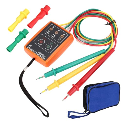 KUWUNG Phasenprüfer Drehfeldmessgerät AC60V~600V, Drehfeldmessgerät 3 Phasen, Spannungsprüfer für Hochspannungsgeräten, 3 Phasenfolge Presence Rotation Tester mit Summertester und Krokodilklemmen von KUWUNG