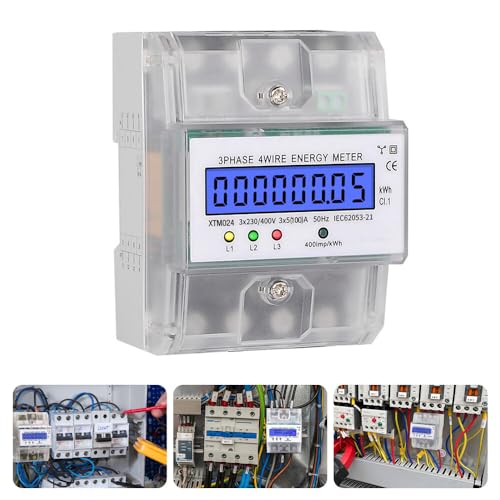 KUWUNG Stromzähler 3 Phasen, LCD Digitaler Drehstromzähler Hutschiene, 4-Draht Drehstromzähler Wechselstromzähler Geeicht Stromzähler für DIN Zwischenzähler Strom Drehstromzähler 230 / 400V 5-100A von KUWUNG