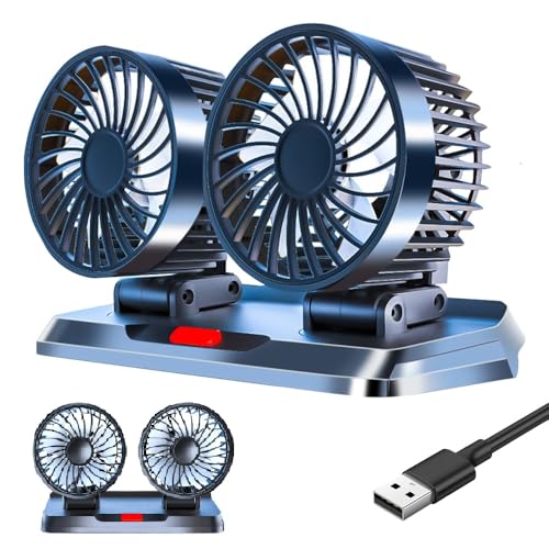 KUWUNG Ventilator Auto USB, Doppelkopf 360° Drehbar USB Auto Ventilator mit 3 Geschwindigkeiten, Doppellüfter Geeignet mit USB Schnittstelle für Auto, WohnmobilHeim, Büro, Camping KUWUNG Ventilator Auto USB, Doppelkopf 360° Drehbar USB Auto Ventilator mit 3 Geschwindigkeiten, Doppellüfter Geeignet mit USB Schnittstelle für Auto, WohnmobilHeim, Büro, Camping von KUWUNG