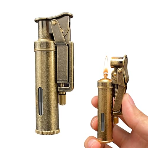 KUWUNG Vintage Benzinfeuerzeug Retro - Classical Design Kerosin Lighter Mit Transparent Oil Tank - Nachfüllbar Mechanisches Feuerzeug (Bronze) von KUWUNG