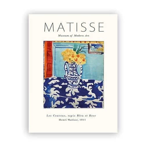 KUYATE Matisse-Drucke und Poster Gelb Abstrakte Linie WandkunstRetro-Leinwand-Gemälde für Wohnzimmer Innendekoration Bilder 40x60cmx1 Kein Rahmen von KUYATE