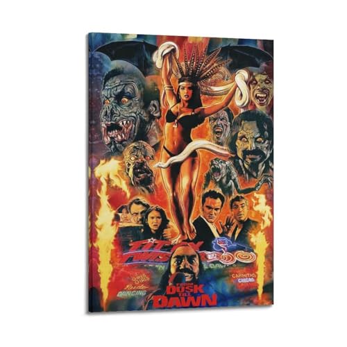 KUYHADSCE Filmposter "From Dusk Till Dawn", Wandposter für Wohnung oder Zuhause, Schlafzimmer, Wohnzimmer, Badezimmer, Büro, Weinbar, Kunst, dekoratives Gemälde, 60 x 90 cm, Rahmenstil von KUYHADSCE