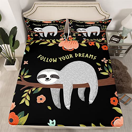 Schwarzes Tier Koala Kinder Spannbettlaken 140x200 cm Extra Weiches Spannbetttücher Atmungsaktiv Spannbetttuch Boxspringbett Bettlaken, bis 30cm Hohe Mit 2 Kissenbezügen 80x80 cm von KUZHAN