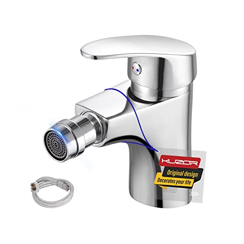 KUZOR Bidetarmatur Chrom Messing Einhebel-Bidetarmatur Drehbare Auslauf Bidetmischer mit 50cm Kaltes Warmes Wasser 3/8 Zoll Schläuche Infache Installation Mischbatterie Wasserhahn für Bidet Faucet von KUZOR
