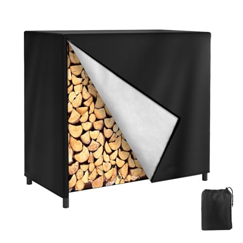 KUZRZNH Brennholzabdeckung Kaminholzregal Abdeckung wasserdicht 300D Oxford Holzabdeckung Brennholz Lagerung Abdeckung 120X65X120CM Schwarz Brennholzregalabdeckung wetterfest UV-Schutz von KUZRZNH