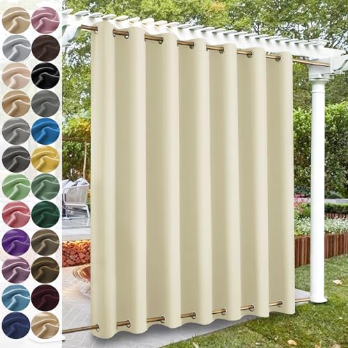 KUZRZNH Outdoor Vorhänge, Outdoorvorhänge mit ösen Oben und unten, Wasserdicht Wetterfest Vorhang Sonnenschutz Sichtschutz Gardine für Außen Terrasse Balkon Vorhalle,Beige,1 Stück|177x213CM(BxH) von KUZRZNH