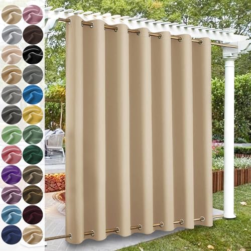 KUZRZNH Outdoor Vorhänge, Outdoorvorhänge mit ösen Oben und unten, Wasserdicht Wetterfest Vorhang Sonnenschutz Sichtschutz Gardine für Außen Terrasse Balkon Vorhalle,Khaki,1 Stück|355x213CM(BxH) von KUZRZNH