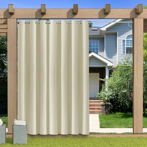 KUZRZNH Outdoor Vorhang Blickdicht Wasserdicht Wetterfest Blackout Outdoorvorhänge mit ösen, Sichtschutz Sonnenschutz Gardine/Vorhänge for Patio Balkon Pavillon,Beige,1 Stück|304x241CM(BxH) von KUZRZNH
