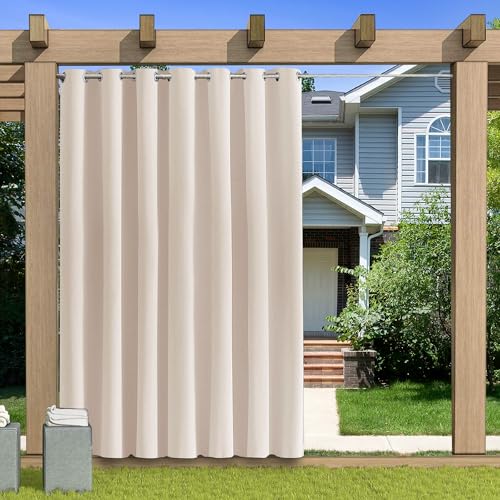 KUZRZNH Outdoor Vorhang Blickdicht Wasserdicht Wetterfest Blackout Outdoorvorhänge mit ösen, Sichtschutz Sonnenschutz Gardine/Vorhänge for Patio Balkon Pavillon,Creme,1 Stück|120x213CM(BxH) von KUZRZNH