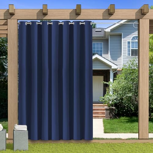 KUZRZNH Outdoor Vorhang Blickdicht Wasserdicht Wetterfest Blackout Outdoorvorhänge mit ösen, Sichtschutz Sonnenschutz Gardine/Vorhänge for Patio Balkon Pavillon,Dunkelblau,1 Stück|266x241CM(BxH) von KUZRZNH