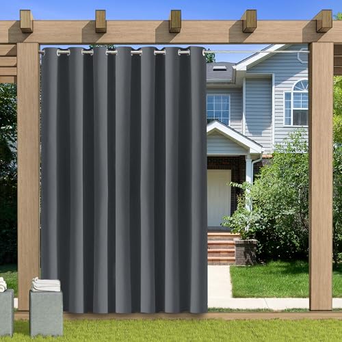 KUZRZNH Outdoor Vorhang Blickdicht Wasserdicht Wetterfest Blackout Outdoorvorhänge mit ösen, Sichtschutz Sonnenschutz Gardine/Vorhänge for Patio Balkon Pavillon,Dunkelgrau,1 Stück|254x241CM(BxH) von KUZRZNH