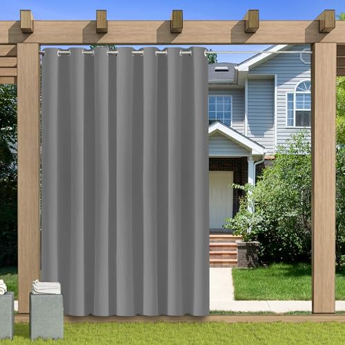 KUZRZNH Outdoor Vorhang Blickdicht Wasserdicht Wetterfest Blackout Outdoorvorhänge mit ösen, Sichtschutz Sonnenschutz Gardine/Vorhänge for Patio Balkon Pavillon,Grau,1 Stück|120x241CM(BxH) von KUZRZNH