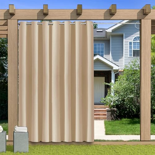 KUZRZNH Outdoor Vorhang Blickdicht Wasserdicht Wetterfest Blackout Outdoorvorhänge mit ösen, Sichtschutz Sonnenschutz Gardine/Vorhänge for Patio Balkon Pavillon,Khaki,1 Stück|177x241CM(BxH) von KUZRZNH