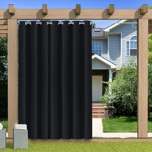 KUZRZNH Outdoor Vorhang Blickdicht Wasserdicht Wetterfest Blackout Outdoorvorhänge mit ösen, Sichtschutz Sonnenschutz Gardine/Vorhänge for Patio Balkon Pavillon,Schwarz,1 Stück|254x213CM(BxH) von KUZRZNH
