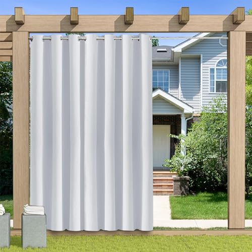 KUZRZNH Outdoor Vorhang Blickdicht Wasserdicht Wetterfest Blackout Outdoorvorhänge mit ösen, Sichtschutz Sonnenschutz Gardine/Vorhänge for Patio Balkon Pavillon,Weiß,1 Stück|132x241CM(BxH) von KUZRZNH