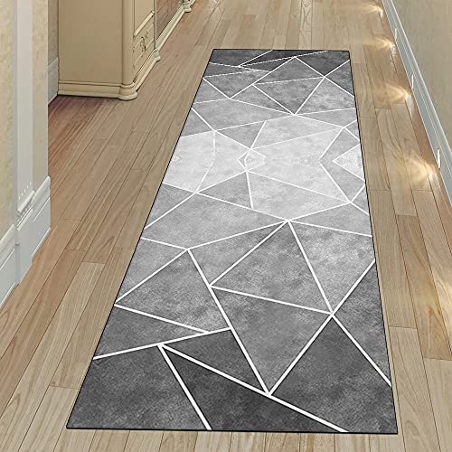 KUZRZNH Teppichläufer Meterware rutschfest Waschbar 50x350CM Grau Geometrisch Teppich Flur Läufer Schlafzimmer Wohnzimmer Korridor Küchenteppich Lang, 40cm - 140cm Breit, Anpassbare Größe von KUZRZNH