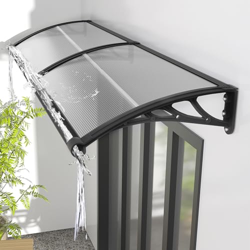 KUZRZNH Vordach für Haustür Überdachung 60x100cm Fenstermarkisen außen Halterung aus Kunststoffstahl Regen-und Schneeschutz langlebiges Polycarbonat Vordach für Balkon Garage Transparent von KUZRZNH
