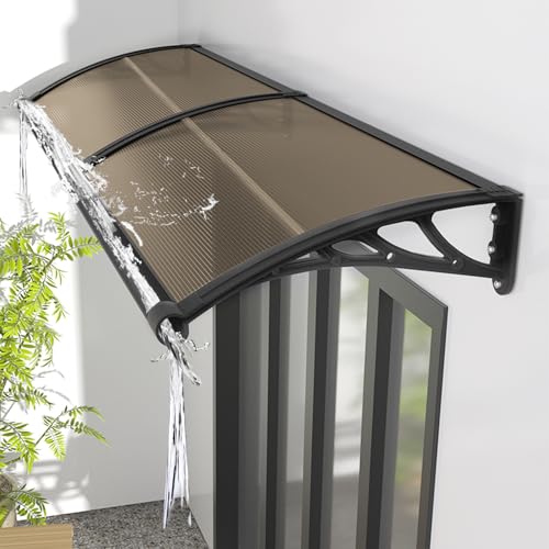 KUZRZNH Vordach für Haustür Überdachung 60x80cm Fenstermarkisen außen Halterung aus Kunststoffstahl Regen-und Schneeschutz langlebiges Polycarbonat Vordach für Balkon Garage Braun von KUZRZNH