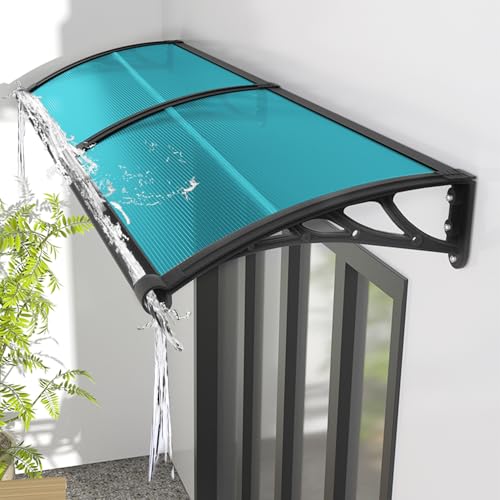 KUZRZNH Vordach für Haustür Überdachung 80x100cm Fenstermarkisen außen Halterung aus Kunststoffstahl Regen-und Schneeschutz langlebiges Polycarbonat Vordach für Balkon Garage Blau von KUZRZNH