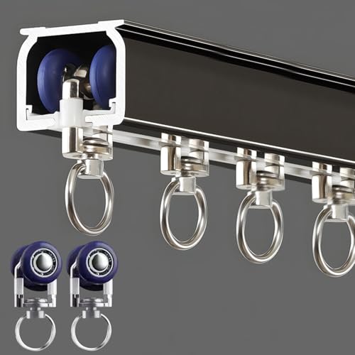 Vorhang Einzelschiene zur Wand & Deckenmontage, Aluminium Hochleistungs Gleitschienen für Fenster, Geräuschloses Einzelnes Vorhangschienensystem für Wohnzimmer, Schlafzimmer (Schwarz, 2m) von KUZRZNH