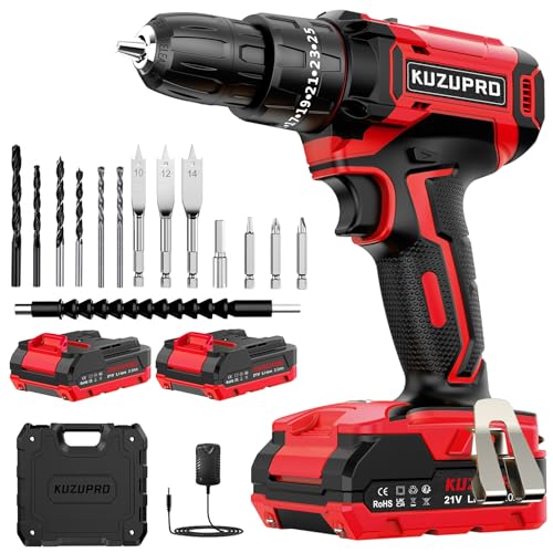 Akkuschrauber 21V, KUZUPRO Akku Bohrschrauber mit 2 Akkus 2.0Ah, 42Nm Akku Bohrmaschine, 25+3 Drehmomentstufen, 2 Gang, 10mm Bohrfutter, LED Licht, 14tlg Zubehöre Set für Haus und Garten DIY Projekt Akkuschrauber 21V, KUZUPRO Akku Bohrschrauber mit 2 Akkus 2.0Ah, 42Nm Akku Bohrmaschine, 25+3 Drehmomentstufen, 2 Gang, 10mm Bohrfutter, LED Licht, 14tlg Zubehöre Set für Haus und Garten DIY Projekt von KUZUPRO