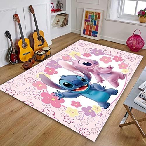 3D Stitch Cartoon Teppich, Fußmatten Kinderzimmer Spielmatte Cartoon Mädchen Niedlich Küchenteppich Schlafzimmer Teppich Cartoon Anime Geschenk, 100x160cm von KUentz