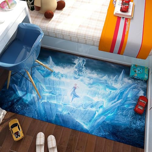 KUentz 3D Frozen Teppich Waschbarer rutschfest, Teppiche Für Kinderzimmer Wohnzimmer Schlafzimmer Dekoration Teppich, Cartoon Gedruckt Kinderzimmer Anti-Skid Bodenmatte von KUentz