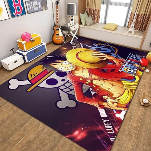 KUentz Anime One Piece Teppich Für Wohnzimmer, Kinderzimmer Bodenmatte Schlafzimmer Nicht Schlupf Teppich Dekoration, Bodendekoration Schlafzimmer Badezimmer Teppiche Teppich, 80x120 cm von KUentz