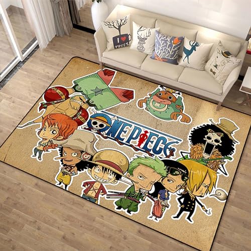 KUentz Anime Teppich Für Wohnzimmer, Teppich Cartoon Anime One Piece Teppich Wohnzimmer Schlafzimmer Kinderzimmer Bett Bodenmatte Computer Stuhl Matte Bereich Teppich, 80×120cm von KUentz