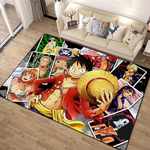 KUentz Anime Teppich Für Wohnzimmer, Teppich Cartoon Anime One Piece Teppich Wohnzimmer Schlafzimmer Kinderzimmer Bett Bodenmatte Computer Stuhl Matte Bereich Teppich, 80×120cm von KUentz