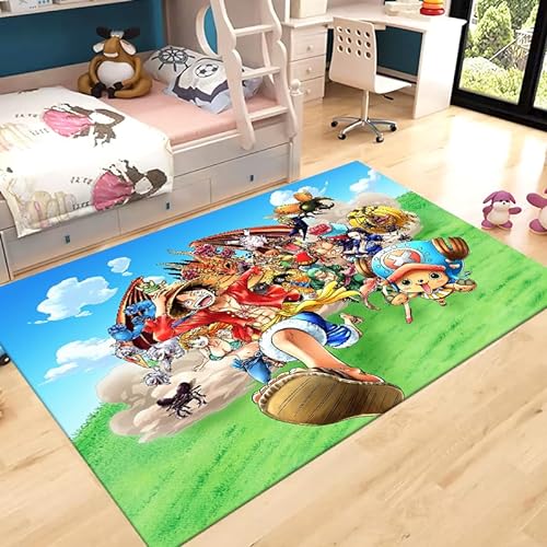 KUentz Cartoon One Piece Gedrucktes Und Gefärbte Muster Dekorative Bodenmatte for Innenräume, Kinderzimmer Bodenmatte Schlafzimmer Nicht Schlupf Teppich Dekoration, 80x120 cm von KUentz