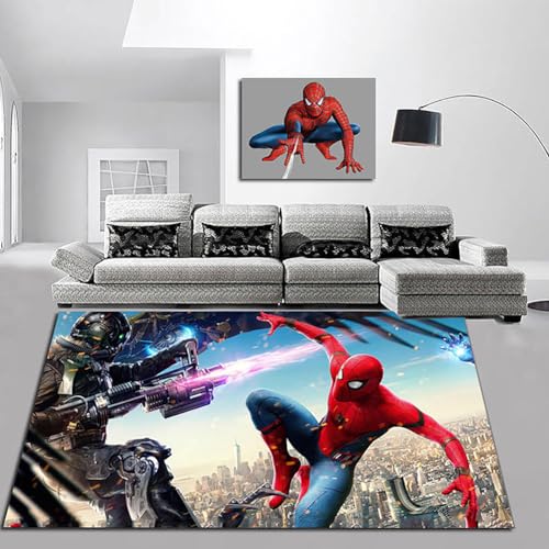 KUentz Langer Teppich Schlafzimmer, Teppich Spiderman Kinderzimmer Bodenmatte Schlafzimmer Nicht -Schlupf -Teppich Dekoration, Bodendekoration Schlafzimmer Badezimmer Teppiche Teppich, 80x120cm von KUentz