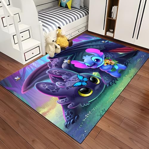 Teppich Großes Kinder 3D-Vorleger Teppichboden Anime Matte Kinder Schlafzimmer Fußmatte rutschfeste Matte Wohnzimmer Stitch Undere Teppiche Wohnkultur, 80x120cm von KUentz