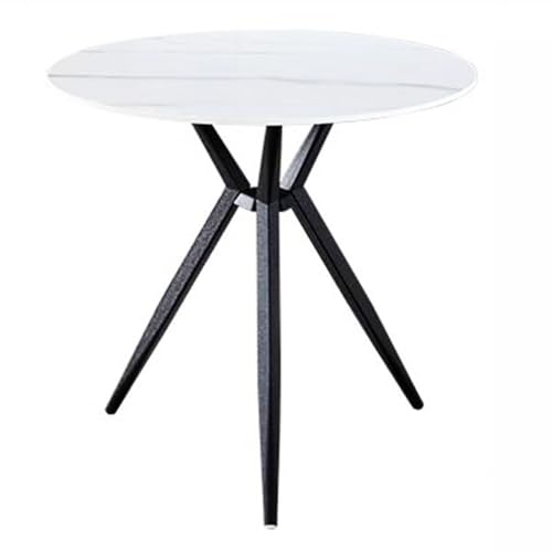 Bistrotisch, runder Esstisch, weißer Marmor-Effekt, Couchtisch mit schwarzen Metallbeinen, Küchentisch, Kleiner Tisch für Zuhause und Café, Kleiner Sofa-Beistelltisch (Größe: 80 cm) von KUviez