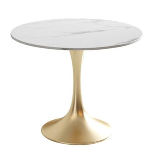 Bistrotisch, runder Esstisch für 2–6 Personen, moderner Küchentisch, 12 mm Felsplatte, Tischstärke mit Metallsockel, Freizeittisch für Wohnzimmer, Esszimmer (Größe: 70 cm, Farbe: Gold) von KUviez