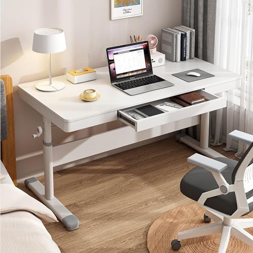 Computertisch mit Schubladen, stehend, verstellbarer Laptop-Schreibtisch, tragbarer Arbeitstisch, moderner PC-Gaming-Schreibtisch mit Stauraum für Schlafzimmer (Farbe: Weiß, Größe: L80 x B60 x H63-9 von KUviez