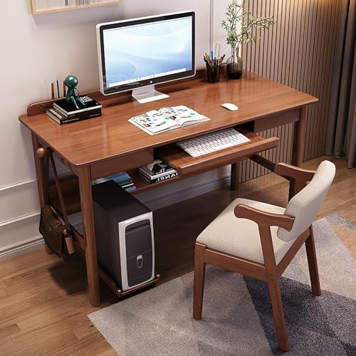 Gaming-Schreibtisch, Massivholz-Büroschreibtisch mit Tastaturablage, Schreibtisch mit Schubladen und Bücherregal, moderner Home-Office-Schreibtisch, Arbeitszimmer, PC-Tisch, Arbeitsplatz für kleine von KUviez