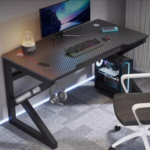 Gaming-Schreibtisch Gaming-Schreibtisch Computertisch K-förmiger ergonomischer PC-Tisch zum Lernen, Arbeiten, Arbeitsplatz, Gamer-Tisch für das Heimbüro mit Kopfhörerhaken und USB-Ladeanschluss A, 1 von KUviez