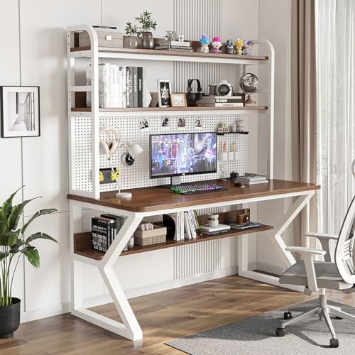 Gaming-Schreibtisch mit Stecktafel, großer PC-Tisch, Computertisch mit Regalen, multifunktionale Werkbank, Heimbüro-Schreibtisch, Arbeitszimmer, Schreibarbeitsplatz (39,3" B x 66,9" H x 23,6" T, Wa von KUviez