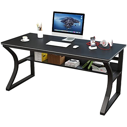 KUviez Computertisch, Arbeitstisch für das Heimbüro, moderner, Schlichter Laptop-Schreibtisch, Schreibtisch, Lesetisch mit Ablageflächen (31 Zoll, schwarz) von KUviez