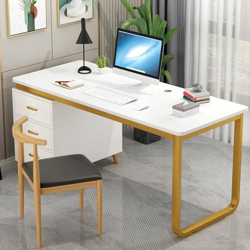 KUviez Computertisch mit 3 Schubladen, industrieller PC-Schreibtisch mit Stauraum, Moderne, kompakte Bürotische und Arbeitsplätze für Zuhause und Büro (120 cm, Gold) von KUviez