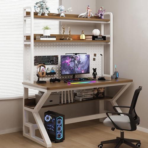 KUviez Computertisch mit Stecktafel und Ablageflächen, industrieller Gaming-Schreibtisch, moderner Studentenschreibtisch, Arbeitstisch, Arbeitstisch (120 cm, Walnuss) von KUviez