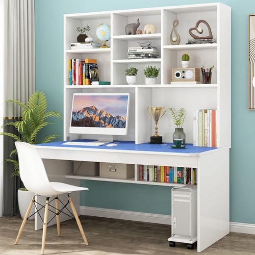 KUviez Gaming-Schreibtisch, Computertisch mit Schrank und Bücherregal, Schreibtisch, Schreibtisch, moderner kompakter Bürotisch und Arbeitsplatz für Zuhause und Büro (100 cm, blau) von KUviez