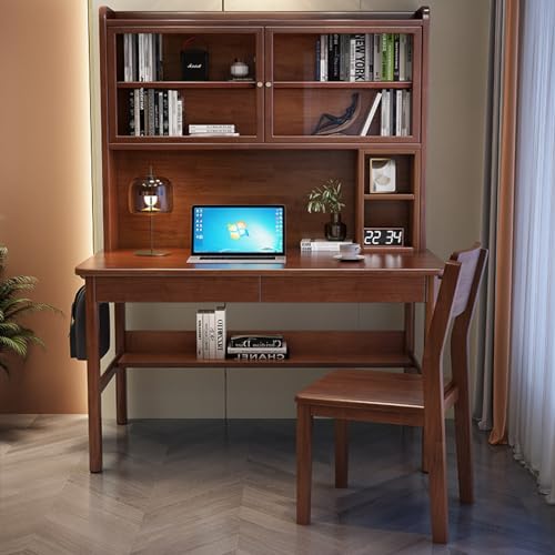 KUviez Gaming-Schreibtisch, Heimcomputertisch mit Schubladen und Schreibtisch, moderner Studenten-Studientisch/Arbeitsplatz mit Bücherregal für das Heimbüro (31 Zoll, Walnuss) von KUviez