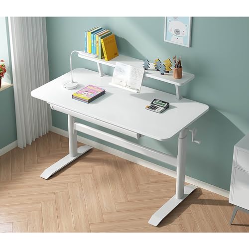 KUviez Gaming-Schreibtisch aus massivem Holz, höhenverstellbar, mobiler Lerntisch, rollender Schreibtisch mit Stauraum, integriertes Schreibtisch-Bücherregal für kleinen Raum (100 x 60 cm, Weiß B) von KUviez