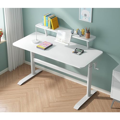 KUviez Gaming-Schreibtisch aus massivem Holz, höhenverstellbar, mobiler Lerntisch, rollender Schreibtisch mit Stauraum, integriertes Schreibtisch-Bücherregal für kleinen Raum (120 x 60 cm, Weiß E) von KUviez