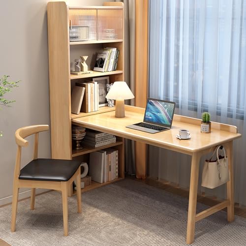 KUviez Home-Office-Computertisch mit Bücherregal und Glastür, moderner Eckschreibtisch mit offenen Regalen, Schreibtisch, Schreibtisch aus massivem Holz (47 Zoll, Beige) von KUviez